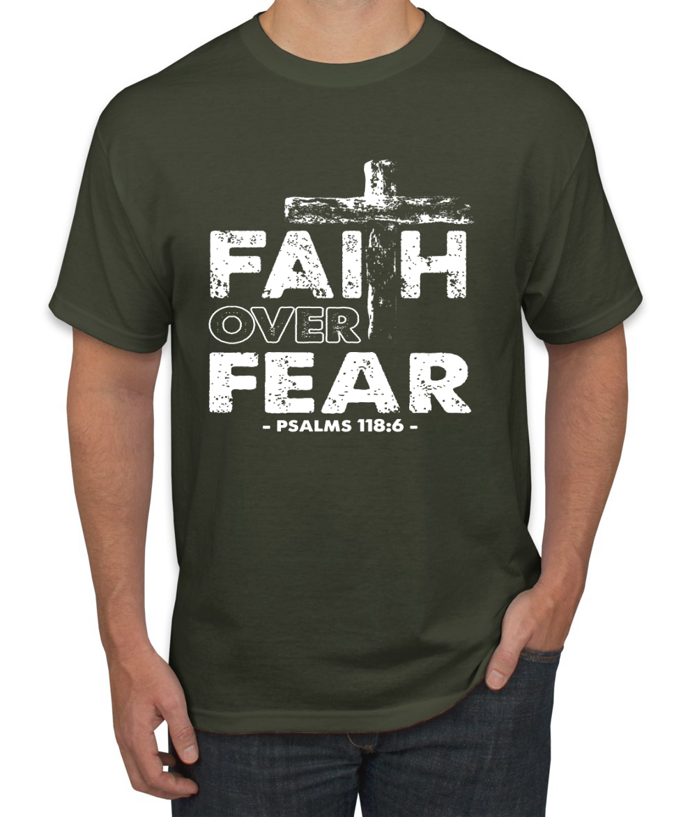 Faith Over Fear Psalm 118:6 Inspirational Christian Men Graphic Tshirt - Picture 15 of 24