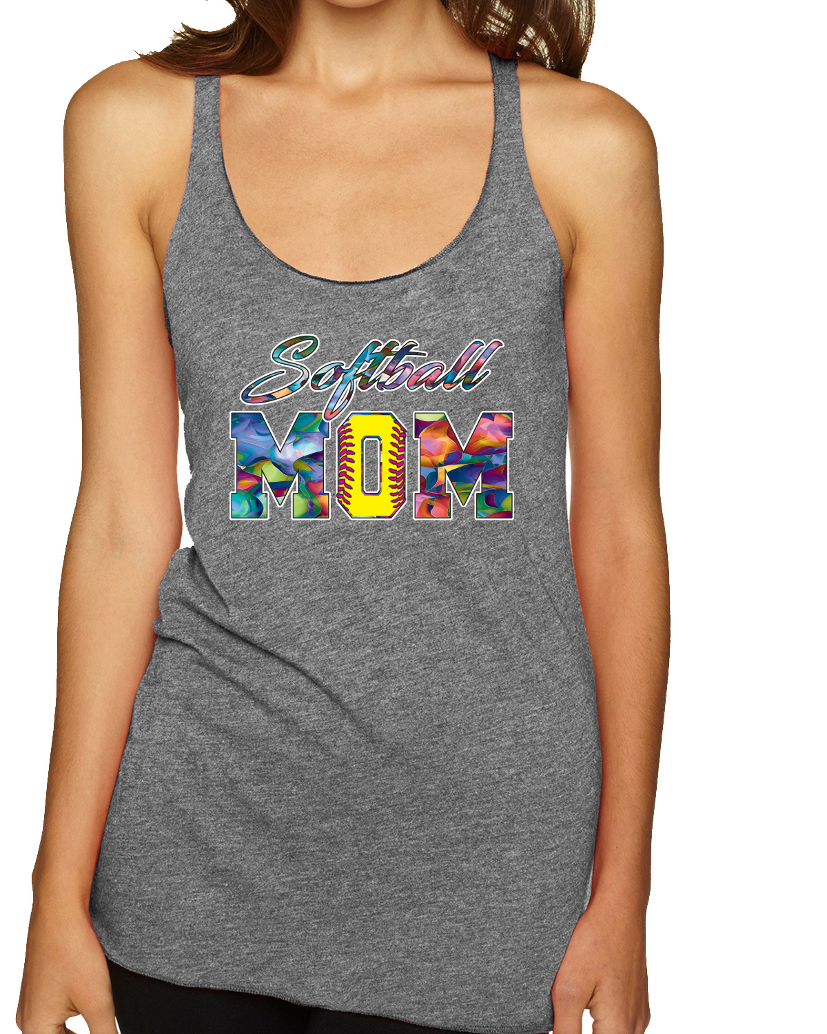 Colorida camiseta sin mangas de softbol mamá madre día triple mezcla Racerback - Imagen 7 de 12