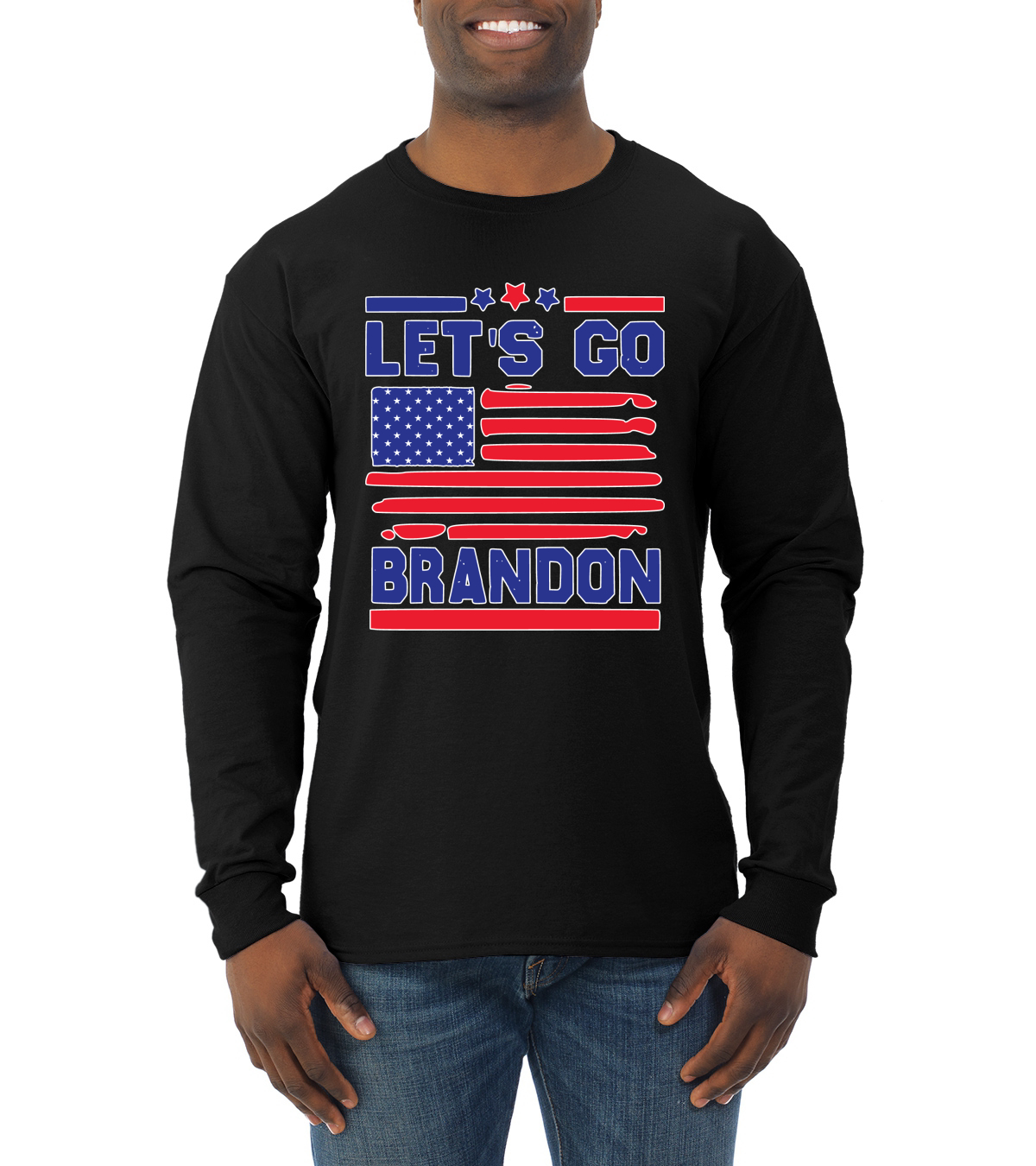 Lets Go Brandon Patriotic FJB USA Flag Political Men Long Sleeve Shirt