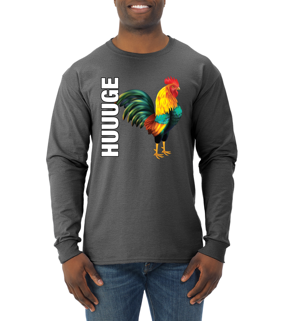 DFGHJZH-L Funny Cock Rooster Blocker Mens Casual Adult Long Sleeve T-Shirts