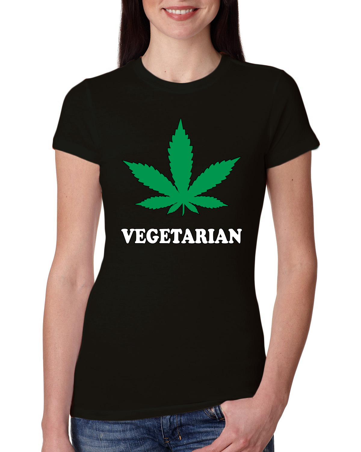 Camiseta vegetariana para fumar marihuana 420 mujer calce ajustado junior - Imagen 3 de 10