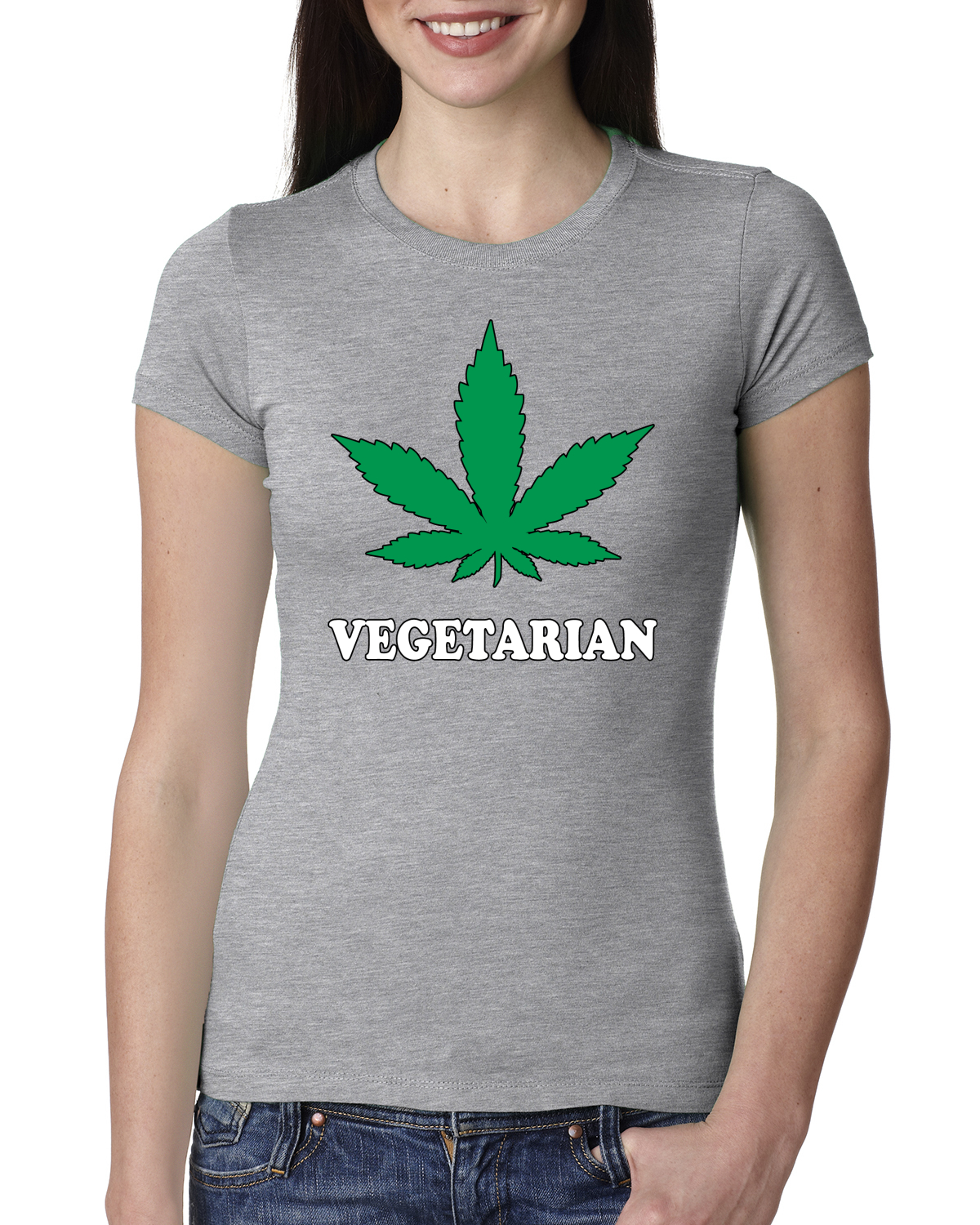 Camiseta vegetariana para fumar marihuana 420 mujer calce ajustado junior - Imagen 4 de 10