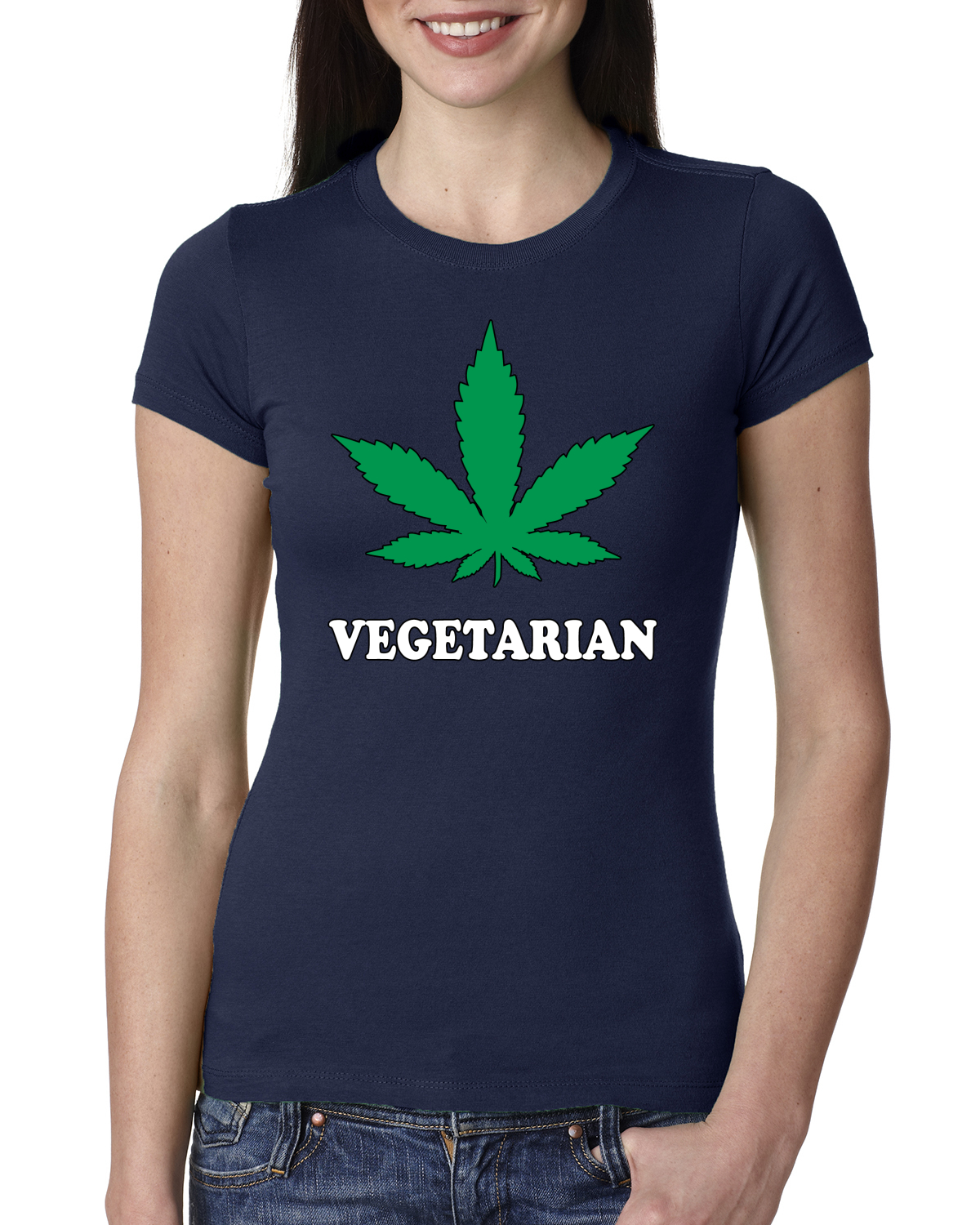 Camiseta vegetariana para fumar marihuana 420 mujer calce ajustado junior - Imagen 5 de 10