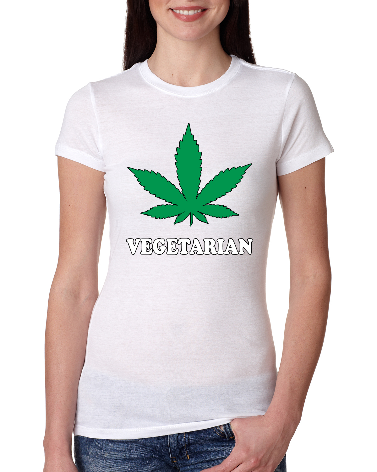 Camiseta vegetariana para fumar marihuana 420 mujer calce ajustado junior - Imagen 7 de 10