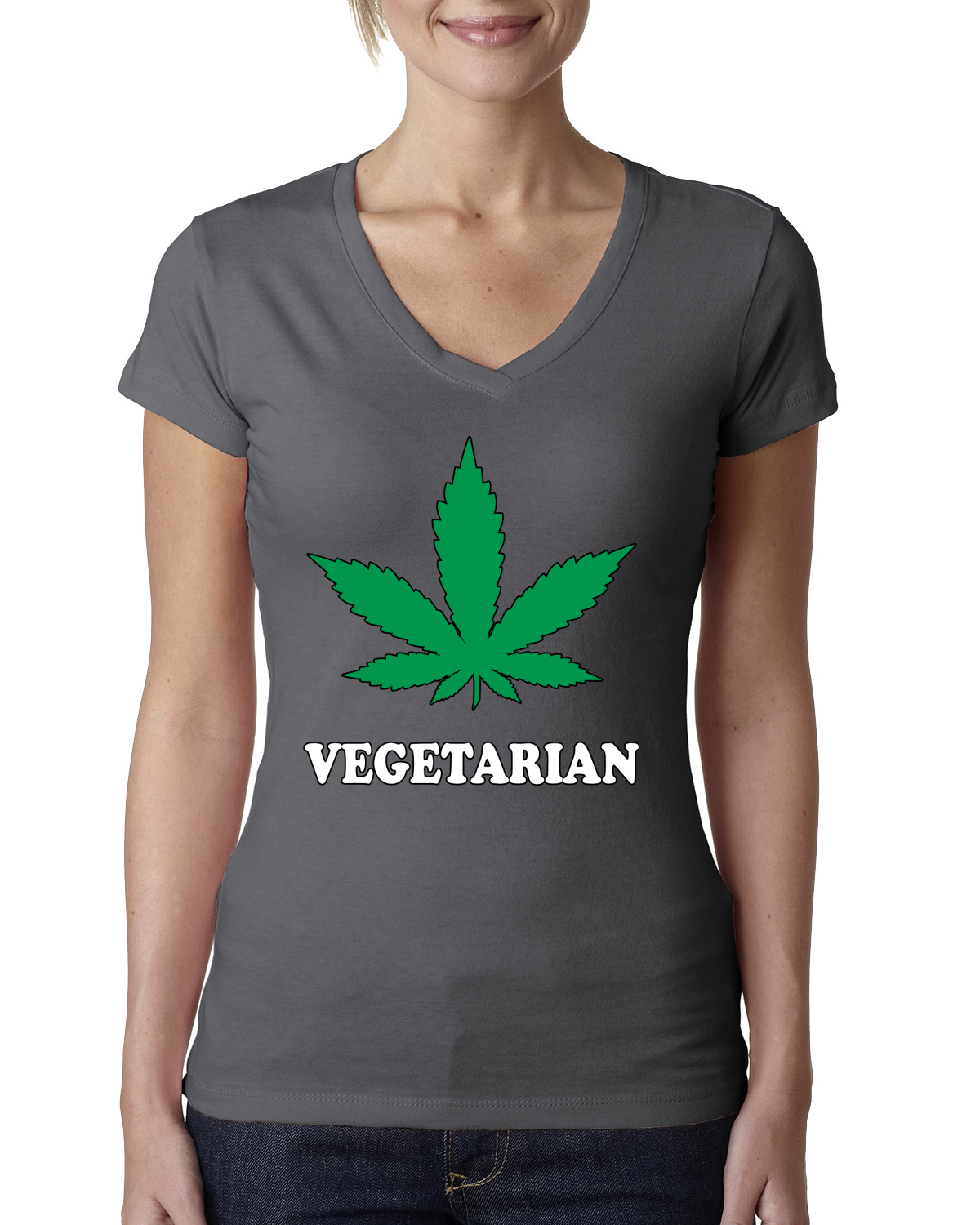 Vegetarisches Unkraut Raucher Topf Marihuana 420 Damen Junior V-Ausschnitt T-Shirt - Bild 8 von 10