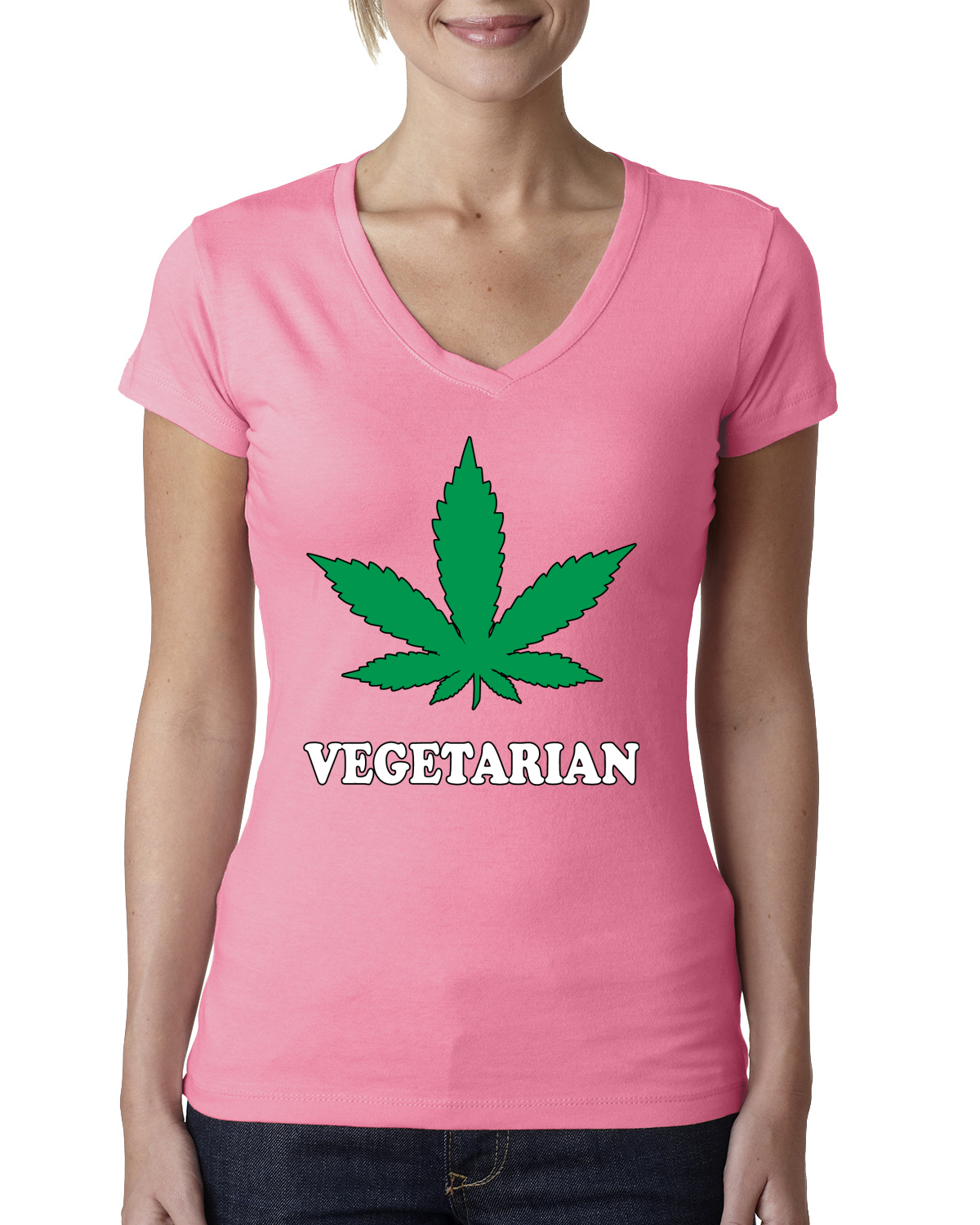 Vegetarisches Unkraut Raucher Topf Marihuana 420 Damen Junior V-Ausschnitt T-Shirt - Bild 9 von 10