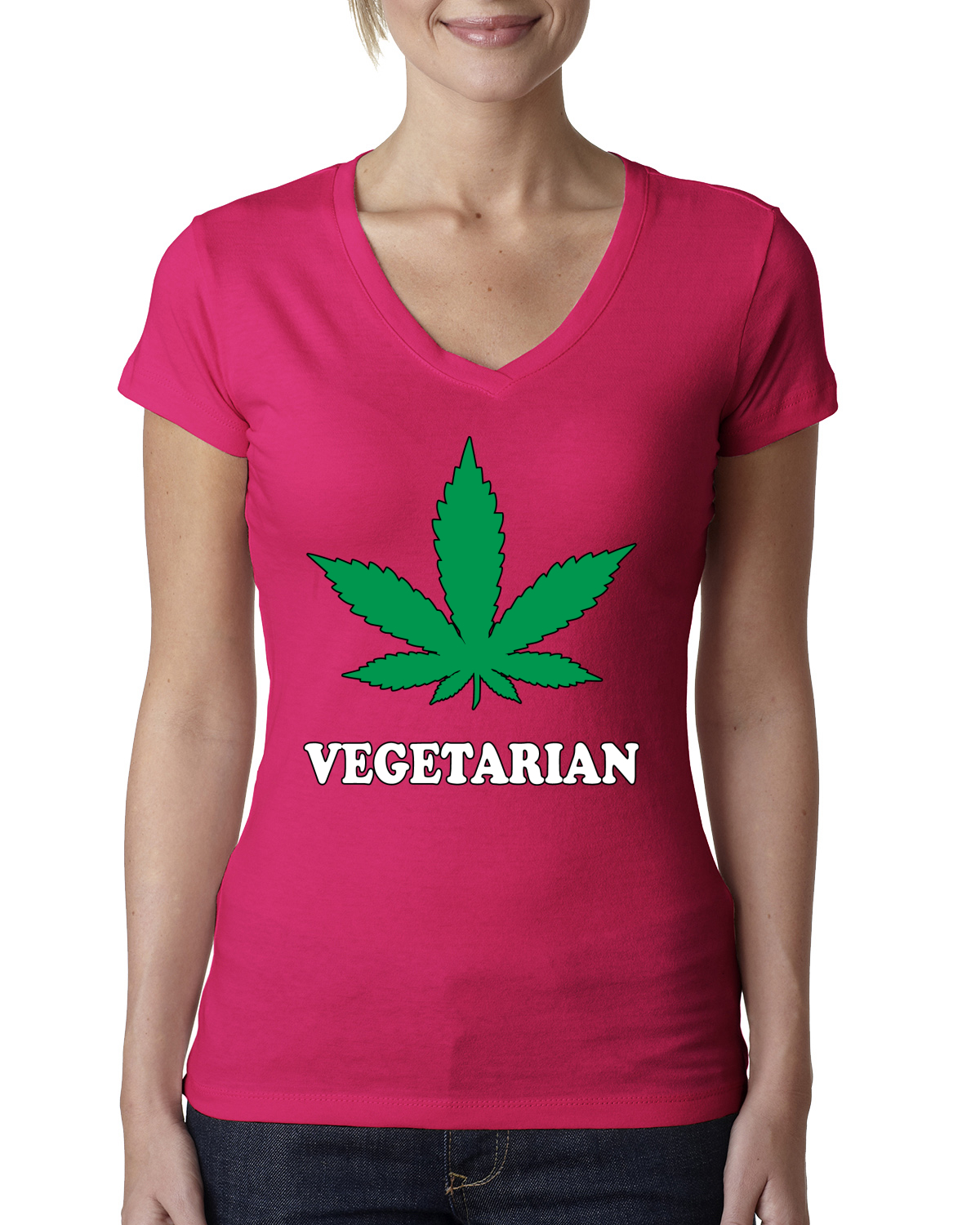 Vegetarisches Unkraut Raucher Topf Marihuana 420 Damen Junior V-Ausschnitt T-Shirt - Bild 10 von 10