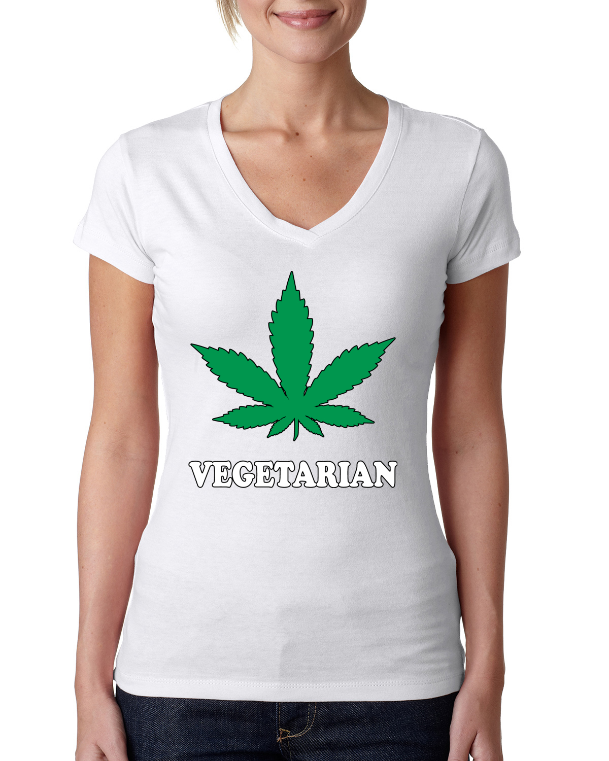 Vegetarisches Unkraut Raucher Topf Marihuana 420 Damen Junior V-Ausschnitt T-Shirt - Bild 7 von 10