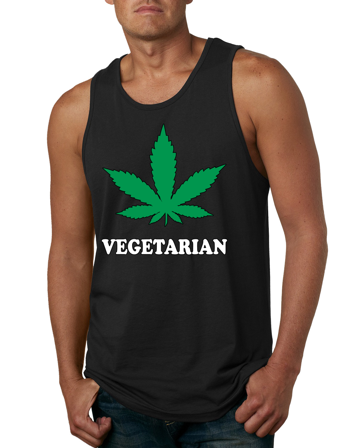 Vegetarian Weed Smoker Pot Marijuana 420 Mens Graphic Tank Top - Picture 3 of 7
