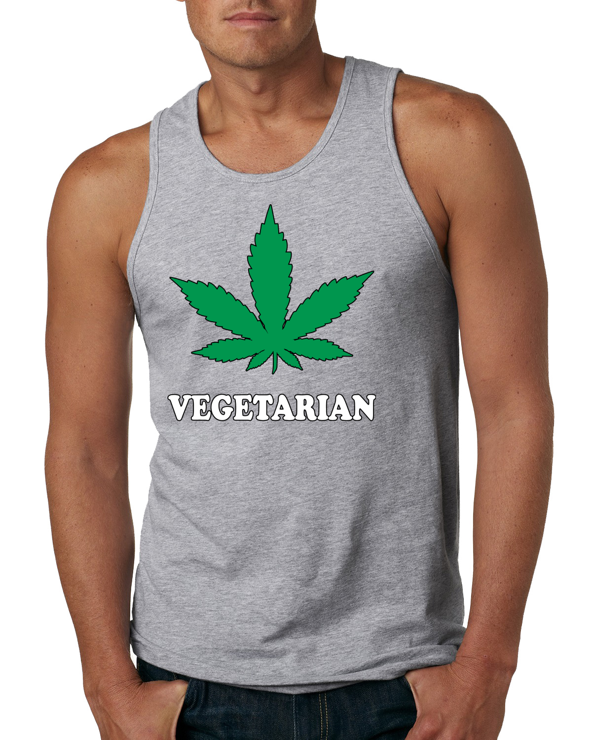 Vegetarian Weed Smoker Pot Marijuana 420 Mens Graphic Tank Top - Picture 4 of 7
