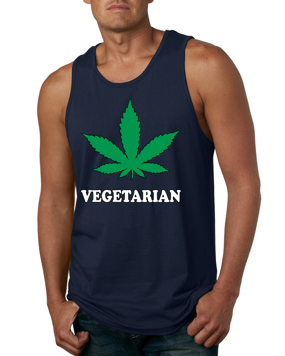 Vegetarian Weed Smoker Pot Marijuana 420 Mens Graphic Tank Top - Picture 5 of 7