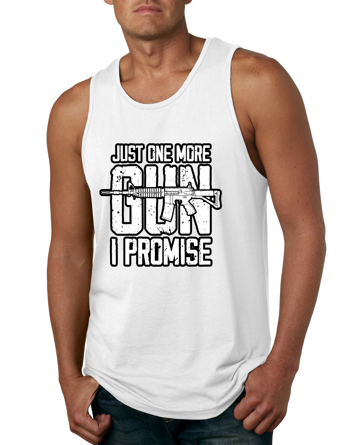 Camiseta sin mangas Just One More Gun I Promise Humor para hombre - Imagen 8 de 8