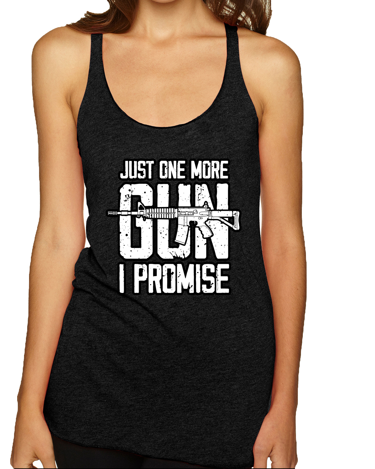 Just One More Gun I Promise Humor Tri-Blend Racerback Tank Top - Picture 8 of 15