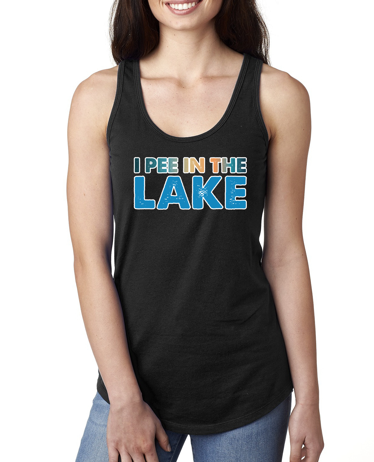 Camiseta sin mangas I Pee In the Lake Humor para damas Racerback - Imagen 2 de 14