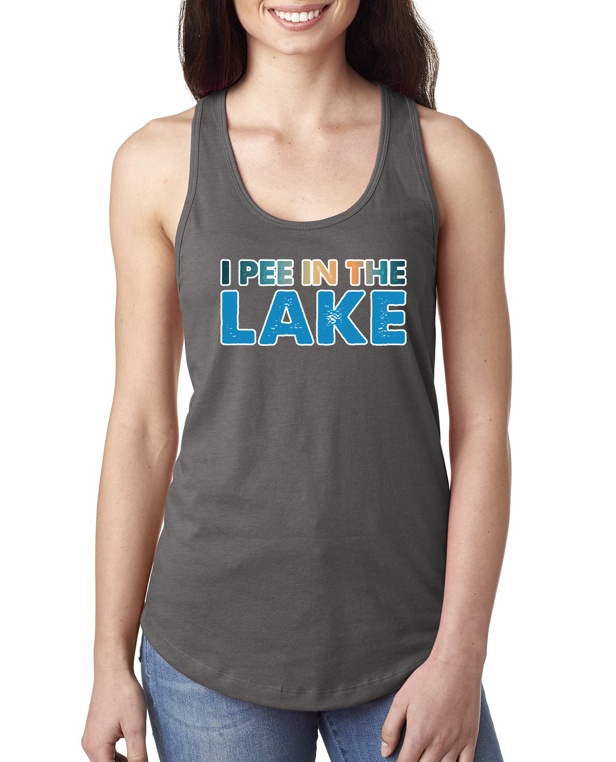 Camiseta sin mangas I Pee In the Lake Humor para damas Racerback - Imagen 9 de 14