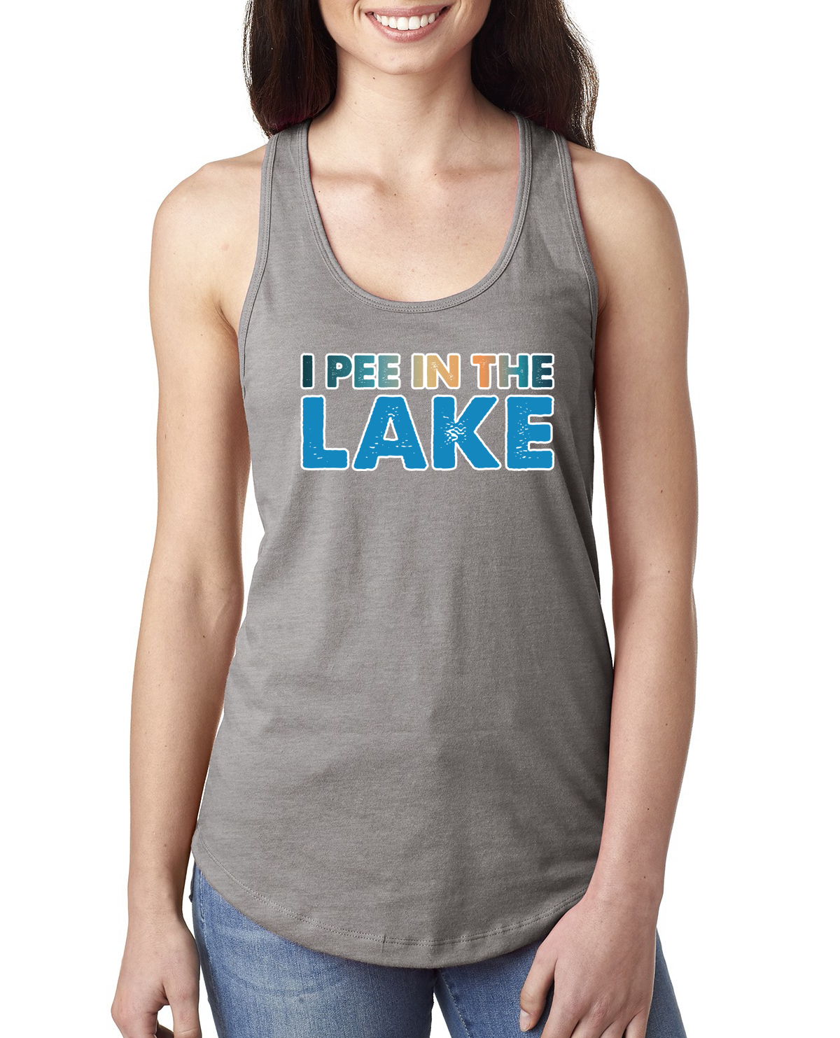 Camiseta sin mangas I Pee In the Lake Humor para damas Racerback - Imagen 3 de 14