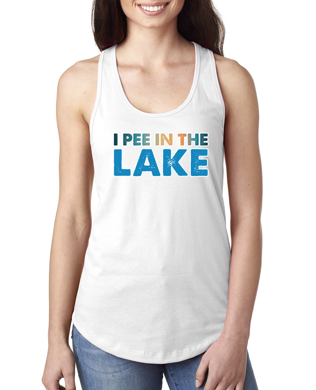 Camiseta sin mangas I Pee In the Lake Humor para damas Racerback - Imagen 8 de 14