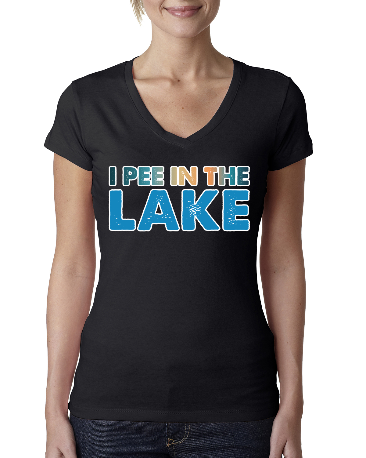 I Pee In the Lake Humor Women Junior Fit V-Neck Tee
