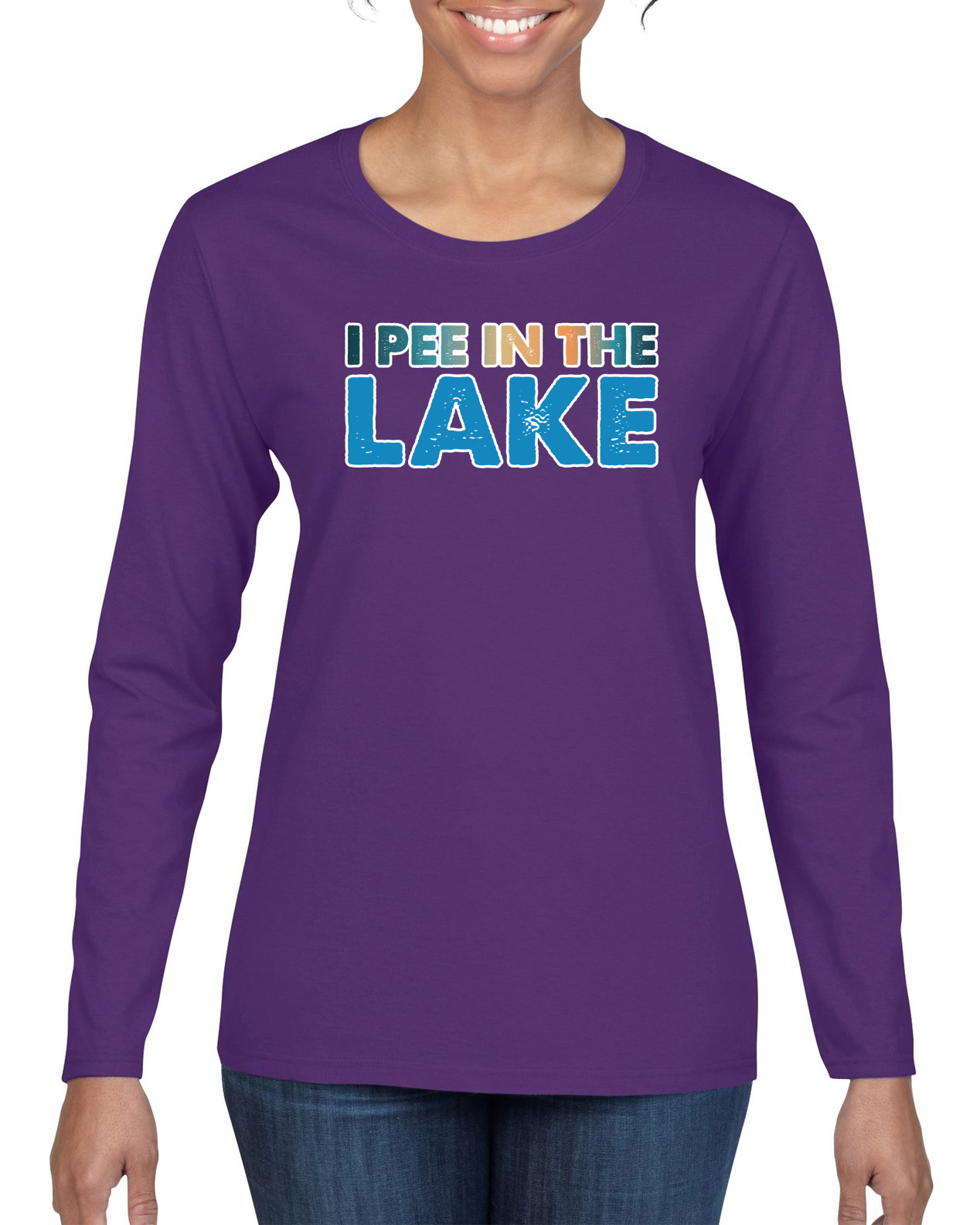 Camiseta I Pee In the Lake Humor para mujer gráfica manga larga - Imagen 8 de 12
