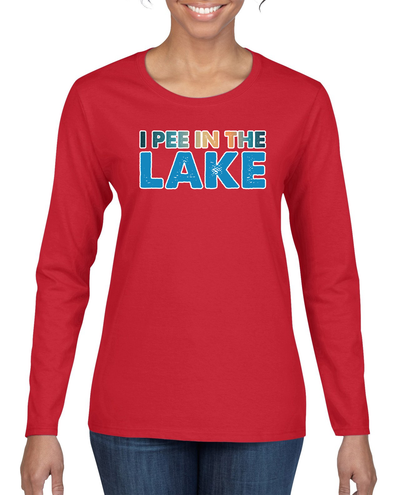 Camiseta I Pee In the Lake Humor para mujer gráfica manga larga - Imagen 9 de 12