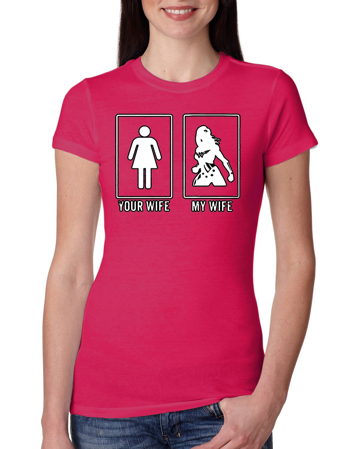 Your Wife vs My Wife Woman Wonder Humor Womens Slim Fit Junior Tee eBay picture