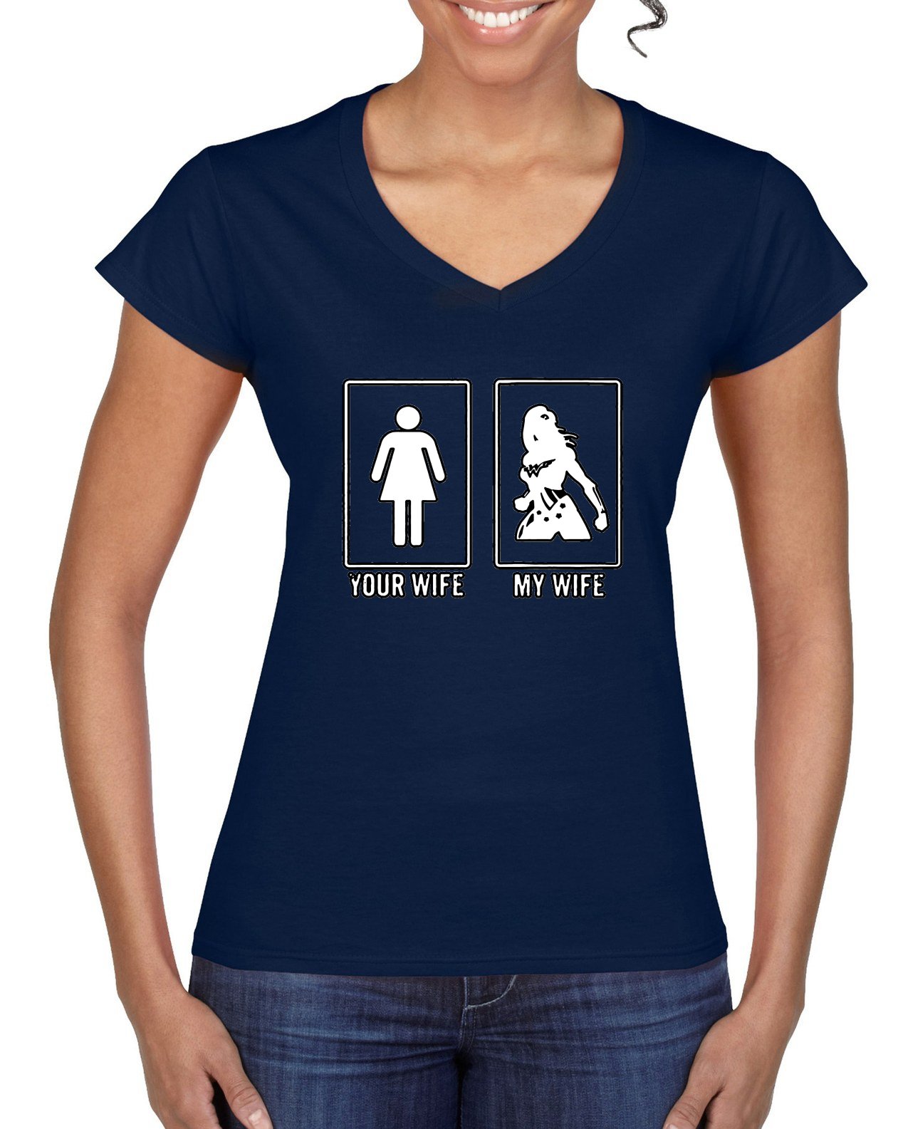 Your Wife vs My Wife Woman Wonder Humor Womens V-Neck Tee eBay photo