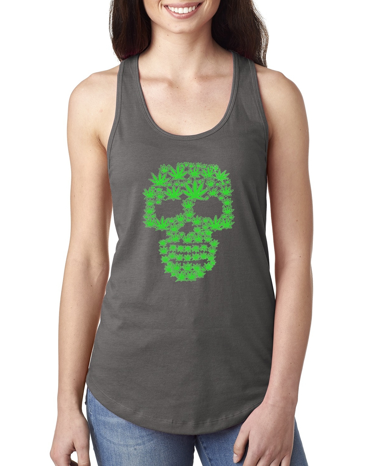 Pot Leaf Skull Marijuana 420 Ladies Racerback Tank Top - Picture 8 of 10