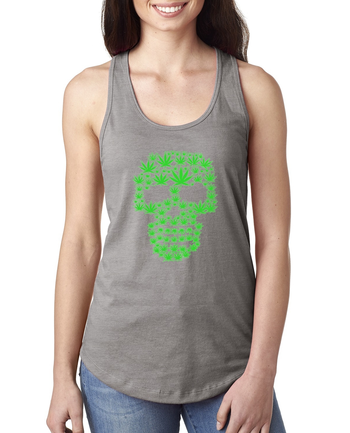 Pot Leaf Skull Marijuana 420 Ladies Racerback Tank Top - Picture 4 of 10