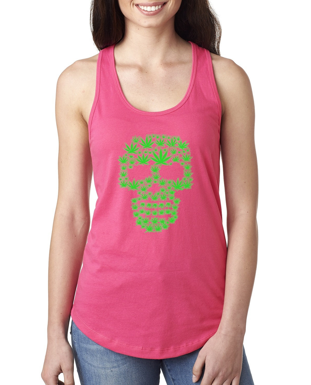 Pot Leaf Skull Marijuana 420 Ladies Racerback Tank Top - Picture 9 of 10