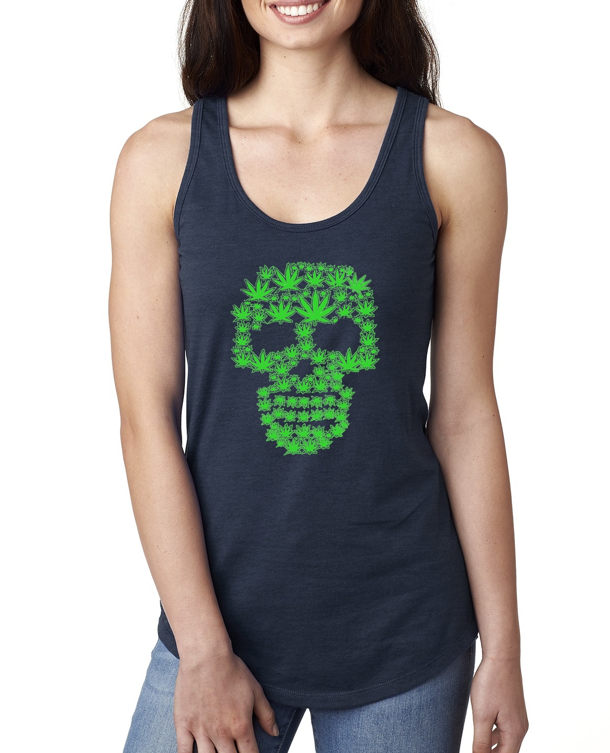 Pot Leaf Skull Marijuana 420 Ladies Racerback Tank Top - Picture 5 of 10