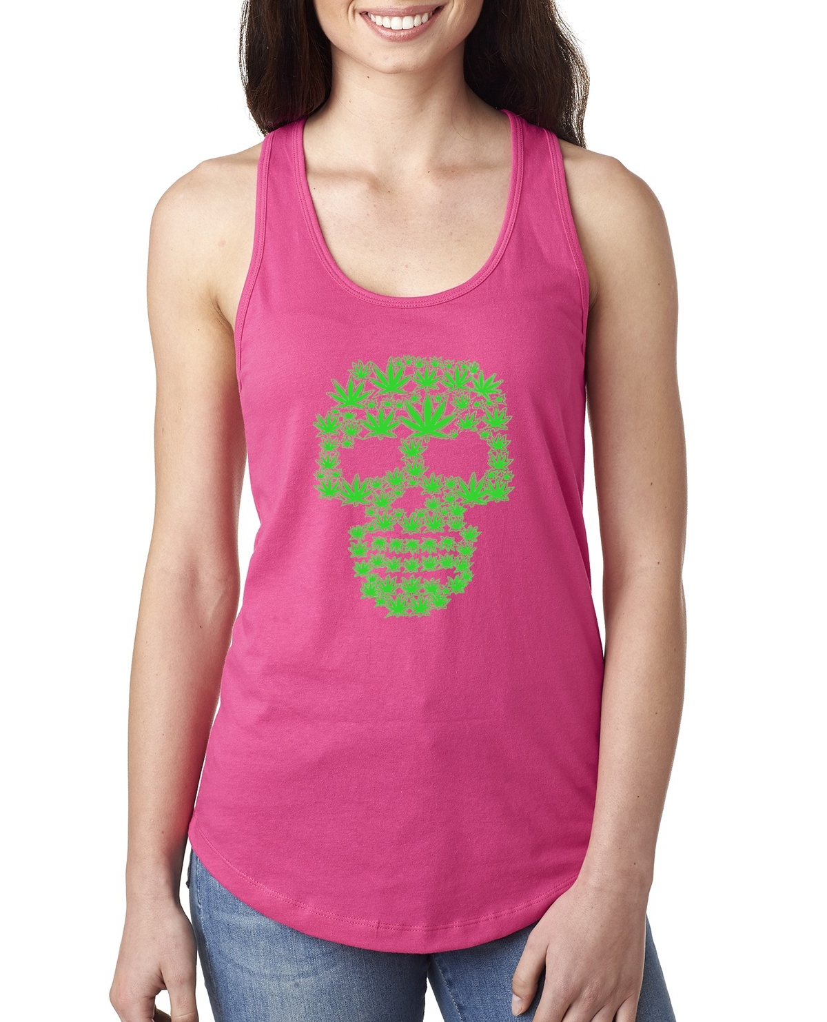 Pot Leaf Skull Marijuana 420 Ladies Racerback Tank Top - Picture 10 of 10