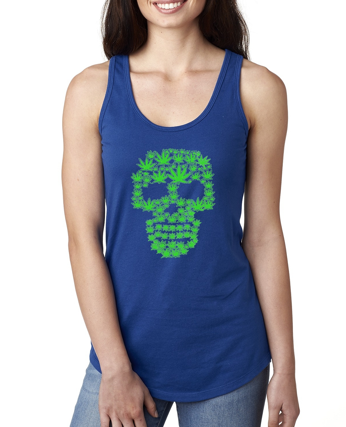 Pot Leaf Skull Marijuana 420 Ladies Racerback Tank Top - Picture 6 of 10