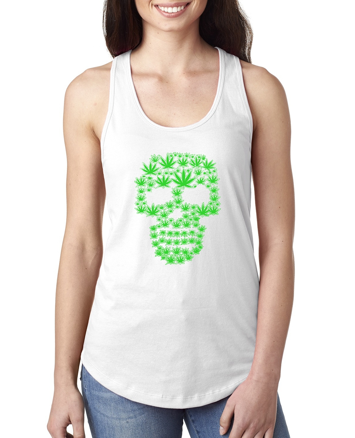 Pot Leaf Skull Marijuana 420 Ladies Racerback Tank Top - Picture 7 of 10