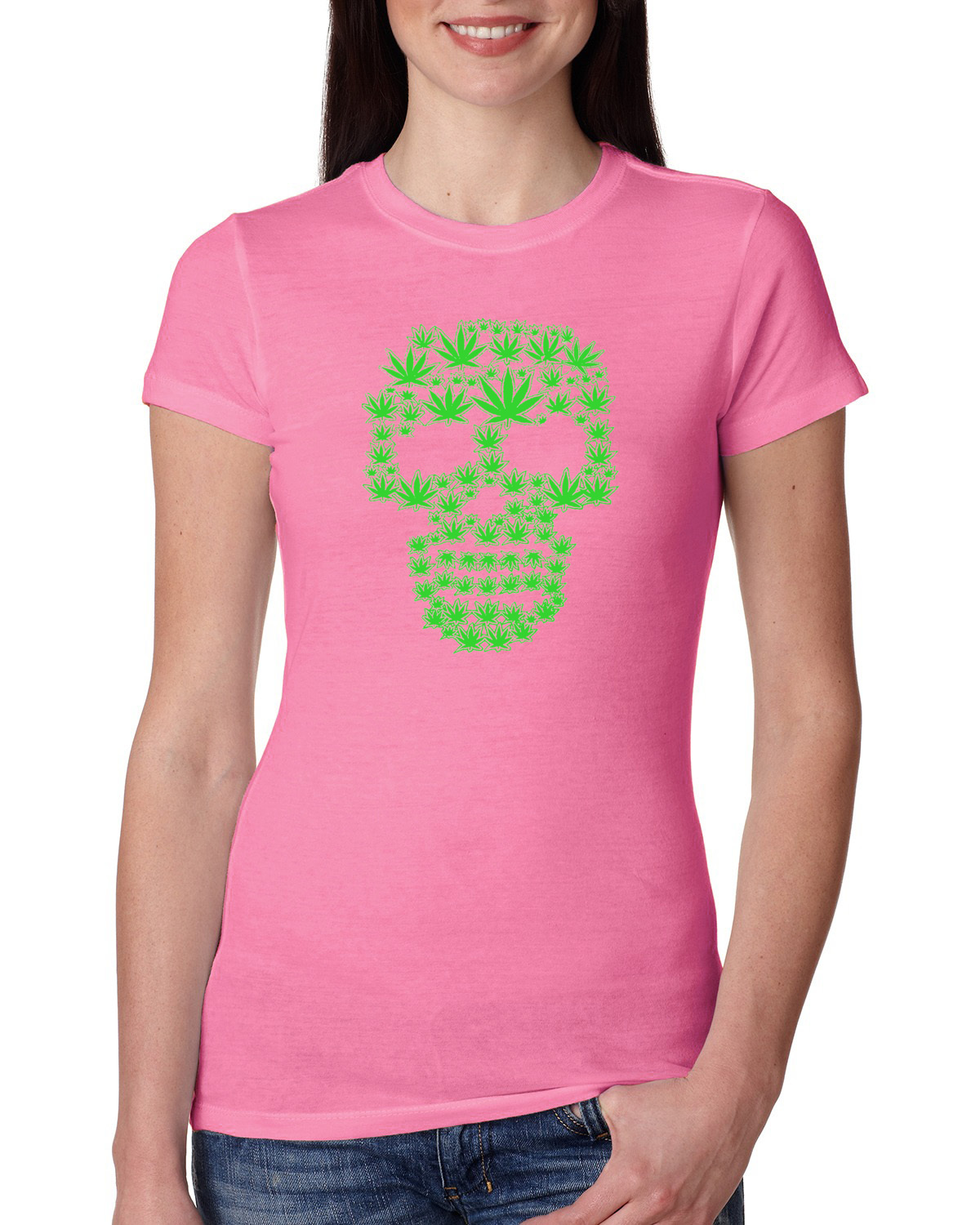 Maglietta junior Pot Leaf Teschio Marijuana 420 Donna Slim Fit - Foto 9 di 10