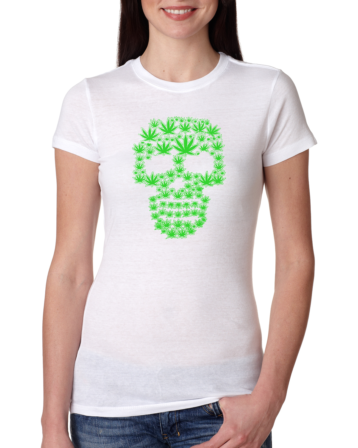 Maglietta junior Pot Leaf Teschio Marijuana 420 Donna Slim Fit - Foto 7 di 10