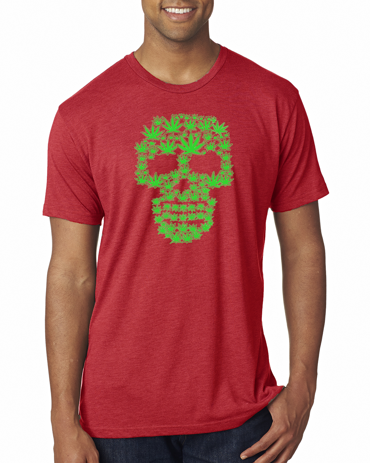 Pot Leaf Skull Marijuana 420 Mens Premium Tri Blend Tshirt - Picture 8 of 8