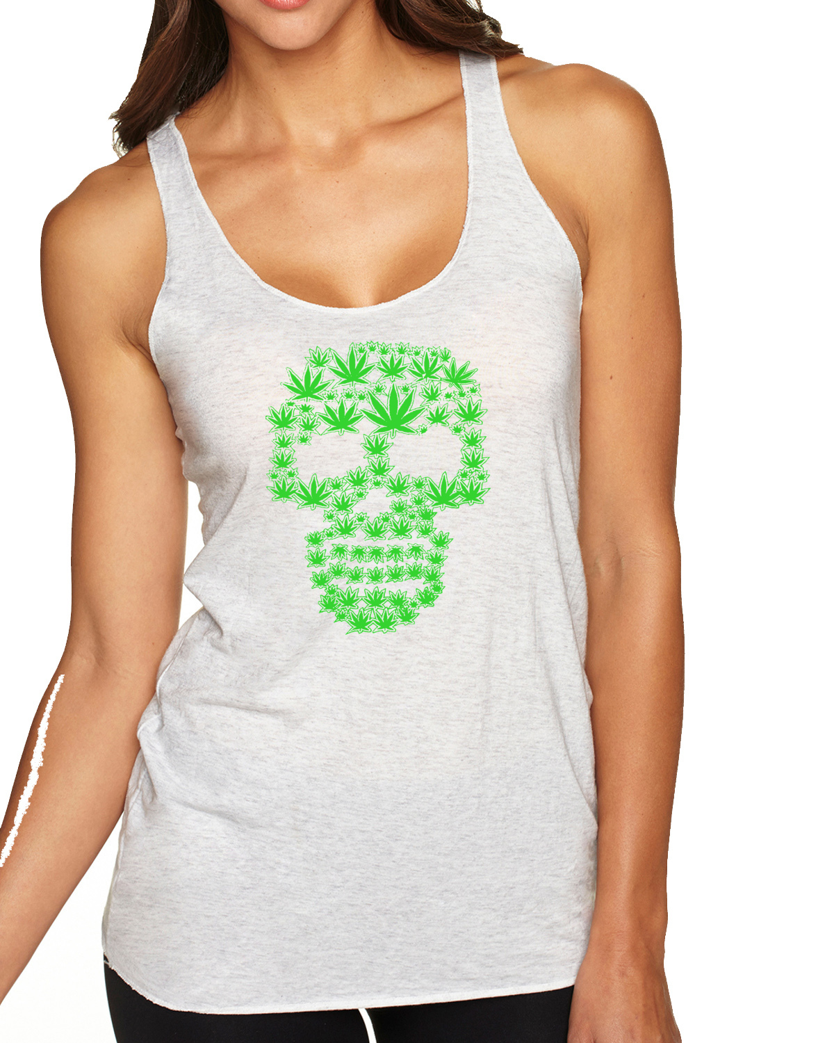 Pot Leaf Skull Marijuana 420 Tri-Blend Racerback Tank Top - Picture 4 of 10