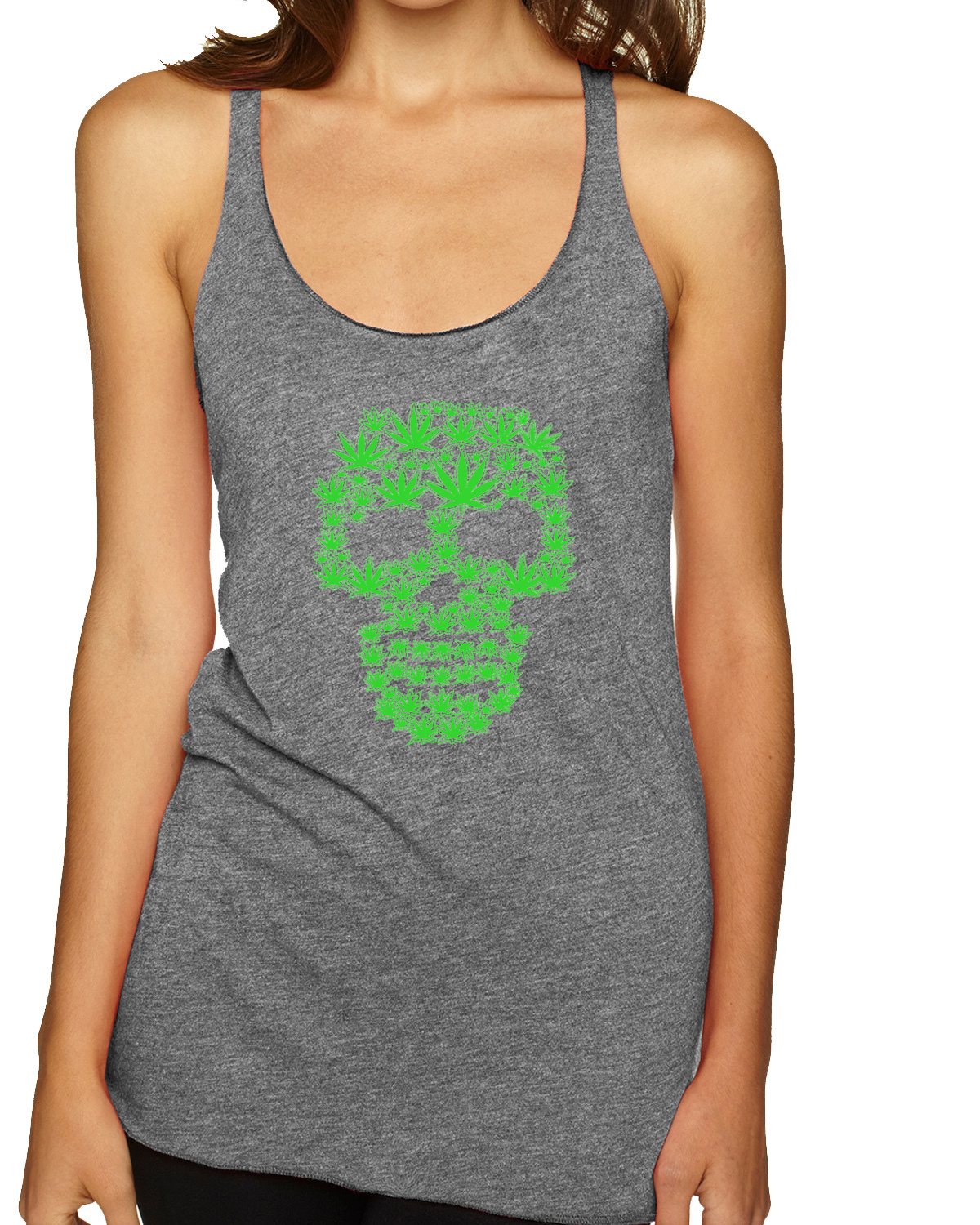 Pot Leaf Skull Marijuana 420 Tri-Blend Racerback Tank Top - Picture 5 of 10