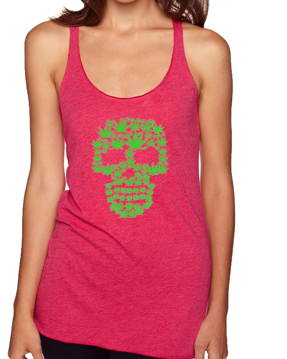 Pot Leaf Skull Marijuana 420 Tri-Blend Racerback Tank Top - Picture 9 of 10