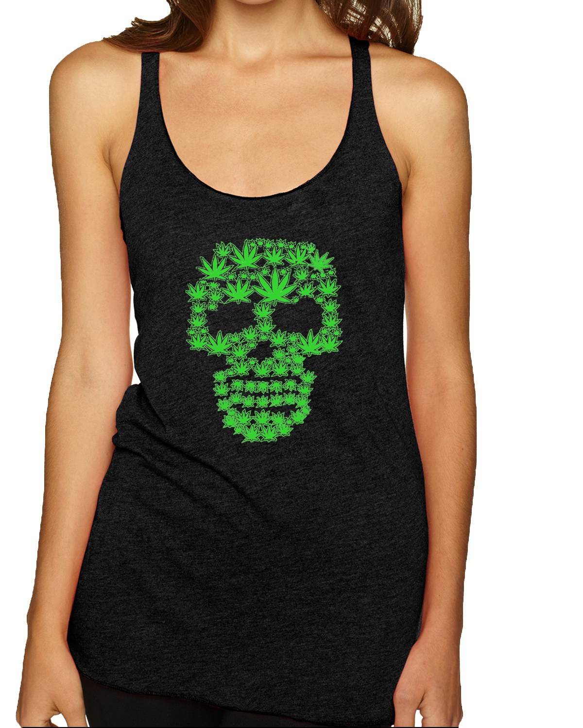 Pot Leaf Skull Marijuana 420 Tri-Blend Racerback Tank Top - Picture 6 of 10