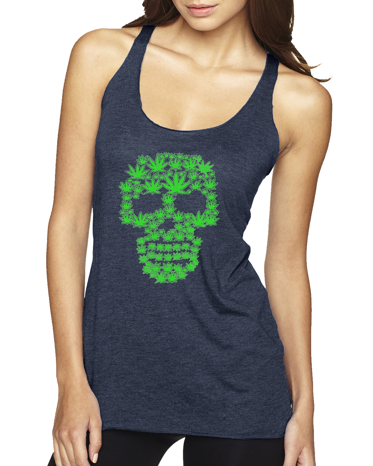 Pot Leaf Skull Marijuana 420 Tri-Blend Racerback Tank Top - Picture 7 of 10