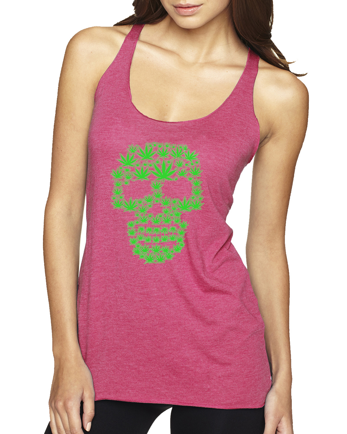 Pot Leaf Skull Marijuana 420 Tri-Blend Racerback Tank Top - Picture 10 of 10