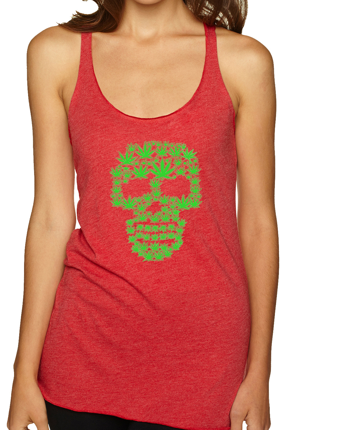 Pot Leaf Skull Marijuana 420 Tri-Blend Racerback Tank Top - Picture 8 of 10