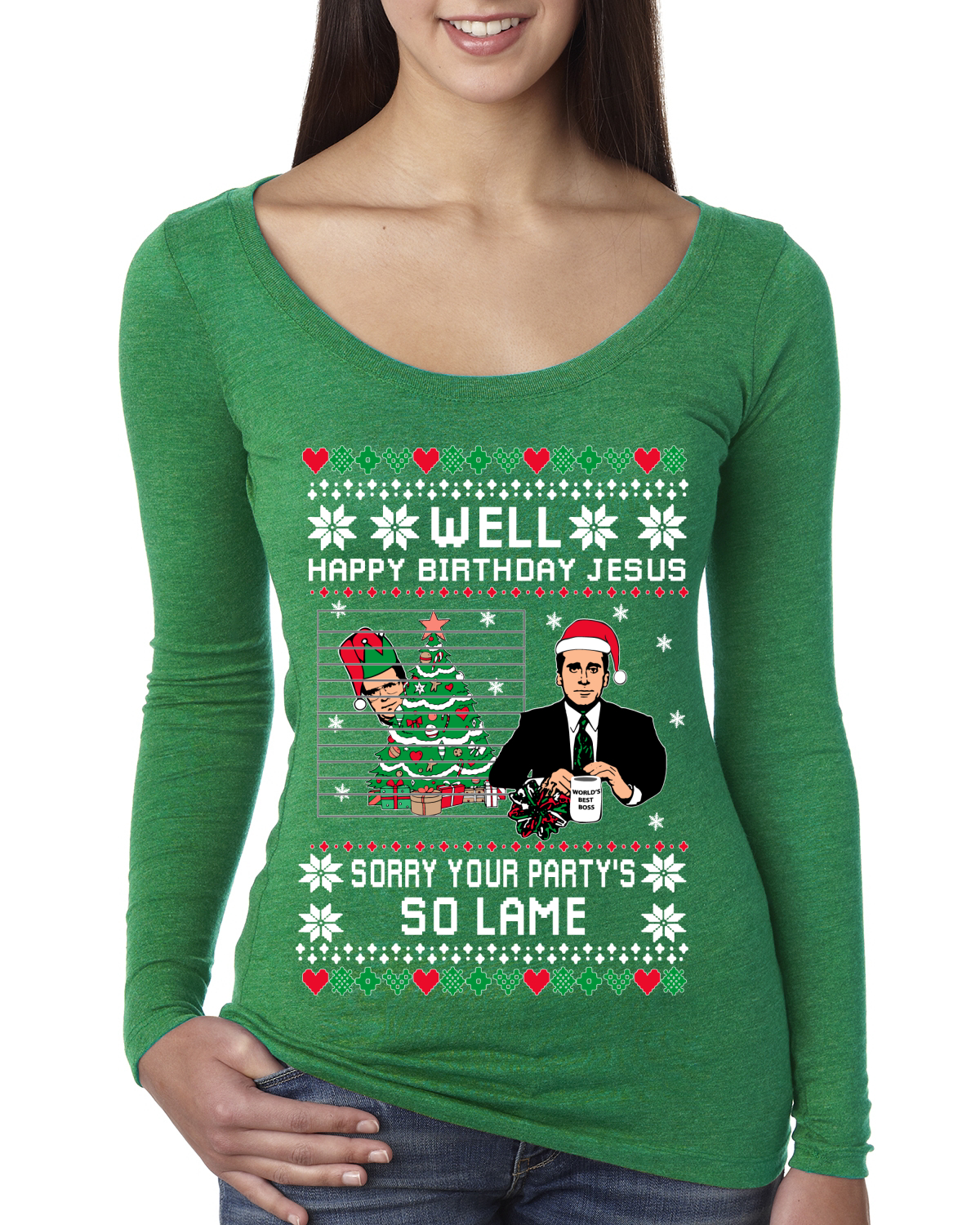 WELL HAPPY BIRTHDAY Jesus Funny Quote Office Ugly Christmas Women s