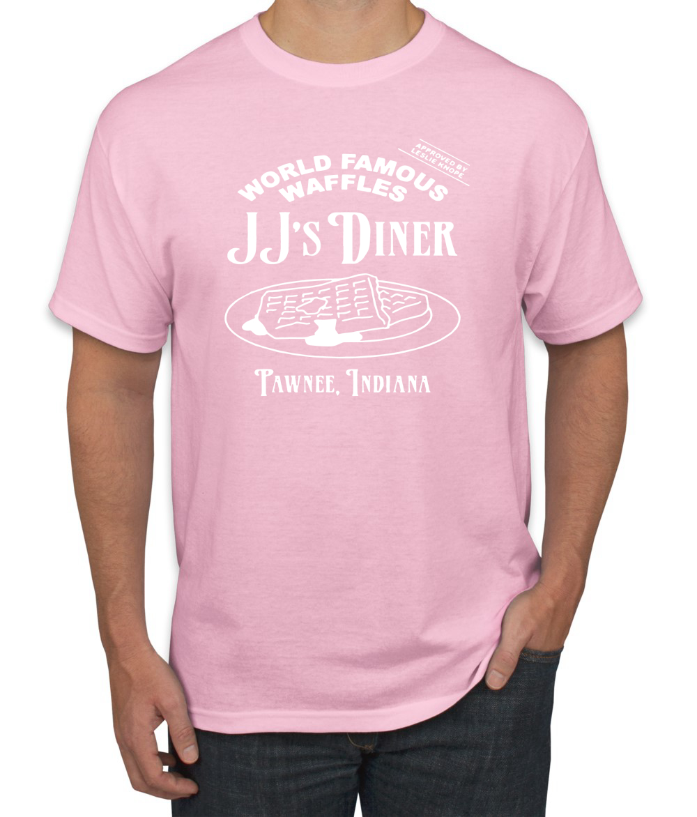 JJs Diner Indiana World Famous Waffles by Leslie Men Parks and Rec Tshirt