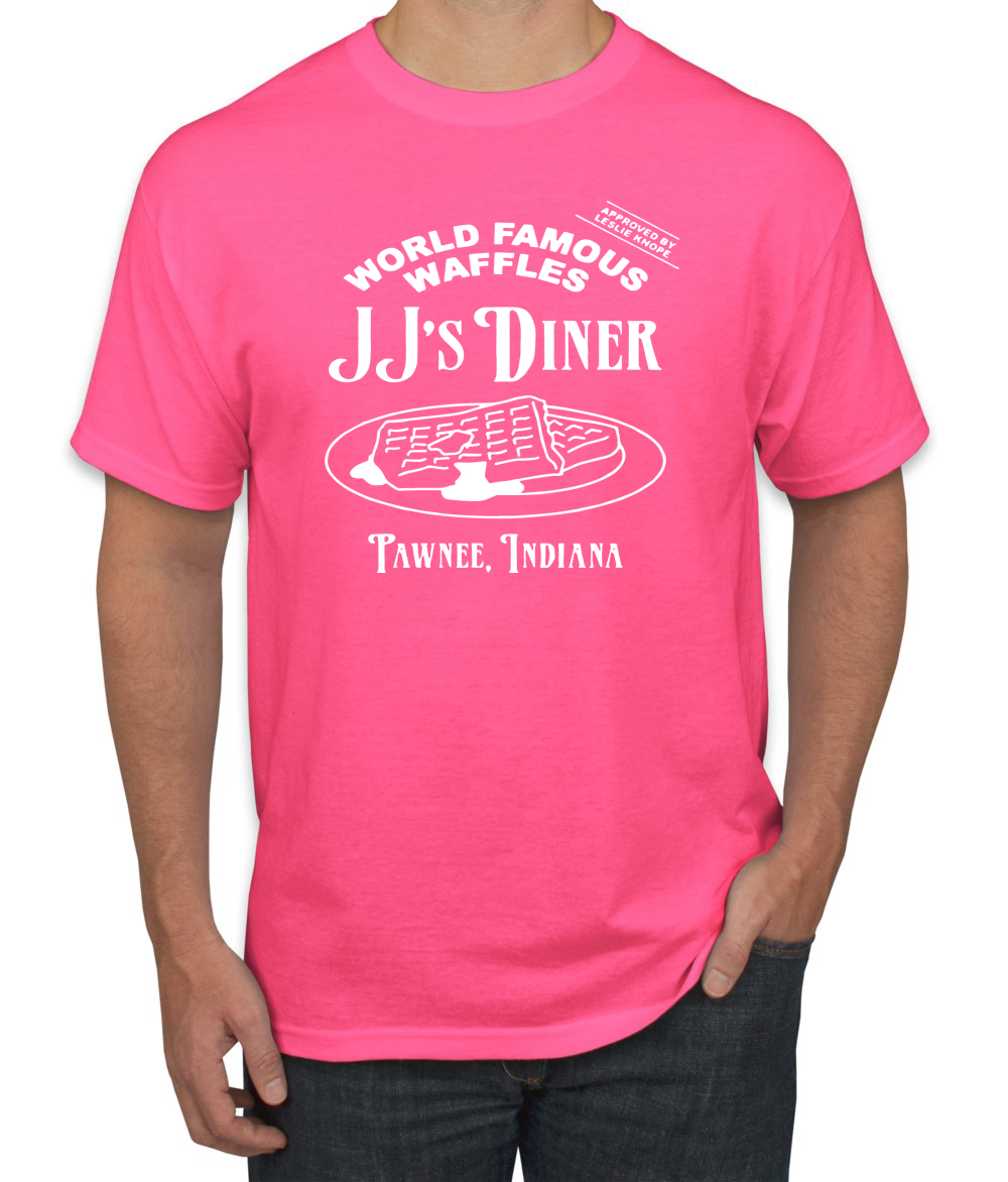 JJs Diner Indiana World Famous Waffles by Leslie Men Parks and Rec Tshirt