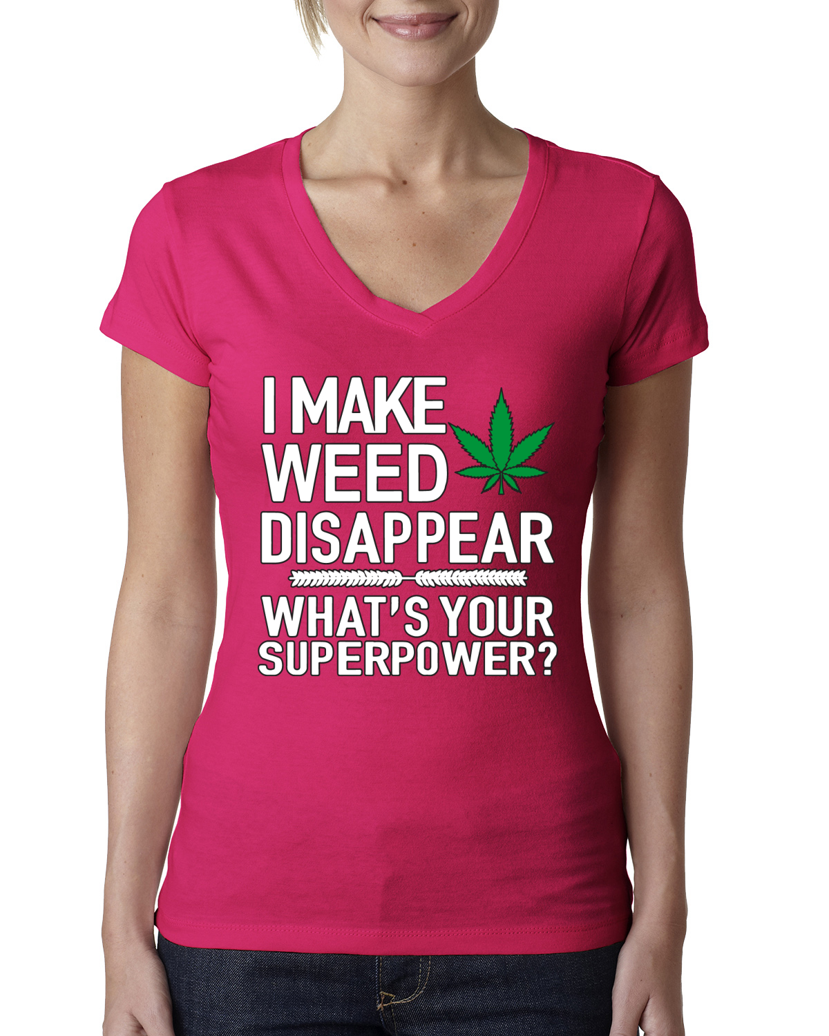 Camiseta I Make Weed Disappear Whats Your Superpower para mujer cuello en V junior - Imagen 12 de 12