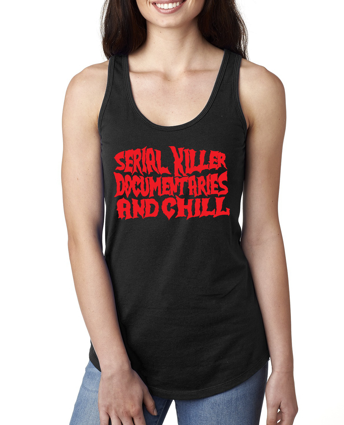 Serial Killer Documentaries And Chill Humor Ladies Racerback Tank Top - Picture 2 of 13