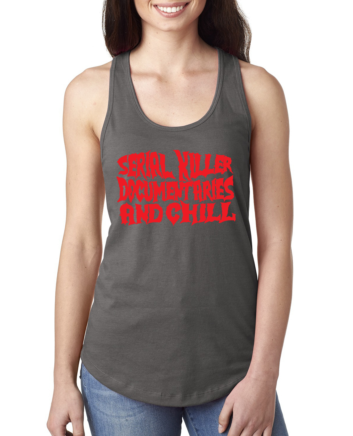 Serial Killer Documentaries And Chill Humor Ladies Racerback Tank Top - Picture 8 of 13