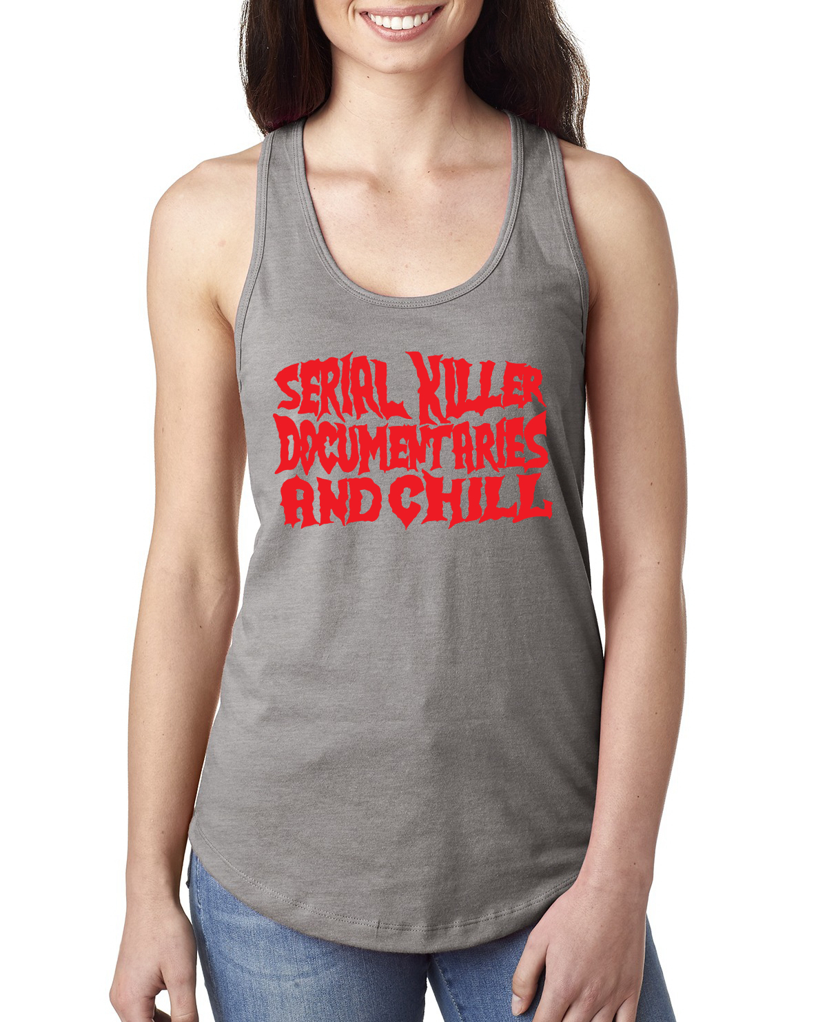 Serial Killer Documentaries And Chill Humor Ladies Racerback Tank Top - Picture 3 of 13